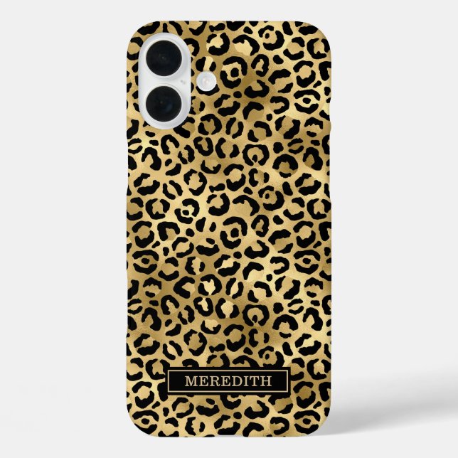 Gold Foil Leopard Print Monogrammed Case-Mate iPhone Hülle (Rückseite)
