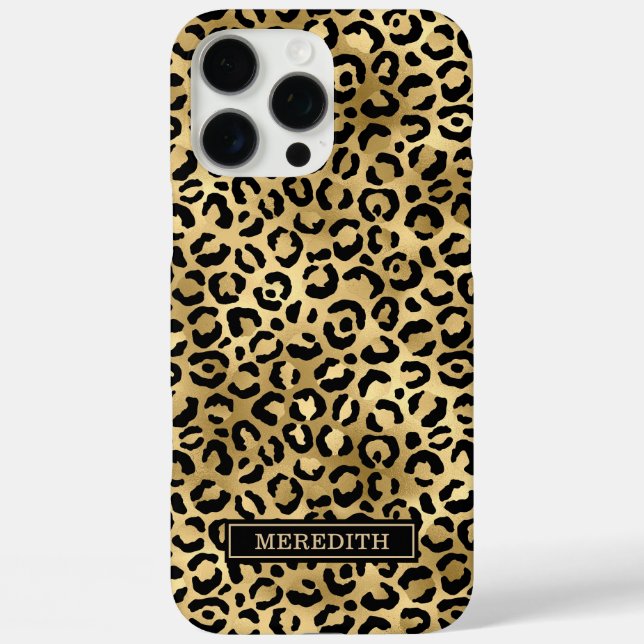 Gold Foil Leopard Print Monogrammed Case-Mate iPhone Hülle (Rückseite)