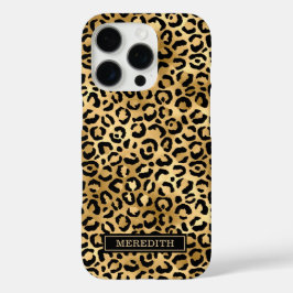Gold Foil Leopard Print Monogrammed iPhone 16 Pro Hülle