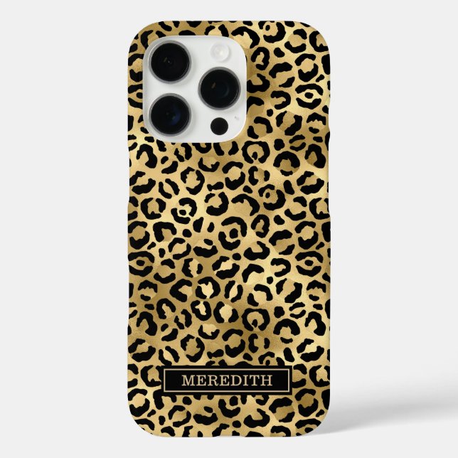 Gold Foil Leopard Print Monogrammed Case-Mate iPhone Hülle (Rückseite)