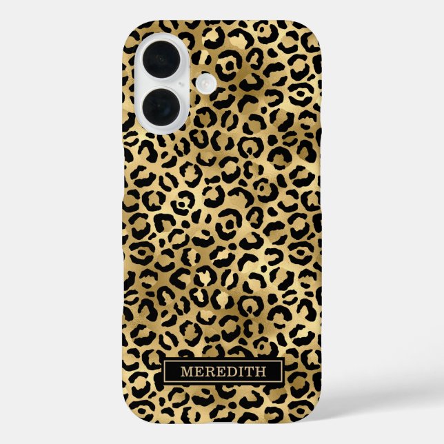Gold Foil Leopard Print Monogrammed Case-Mate iPhone Hülle (Rückseite)