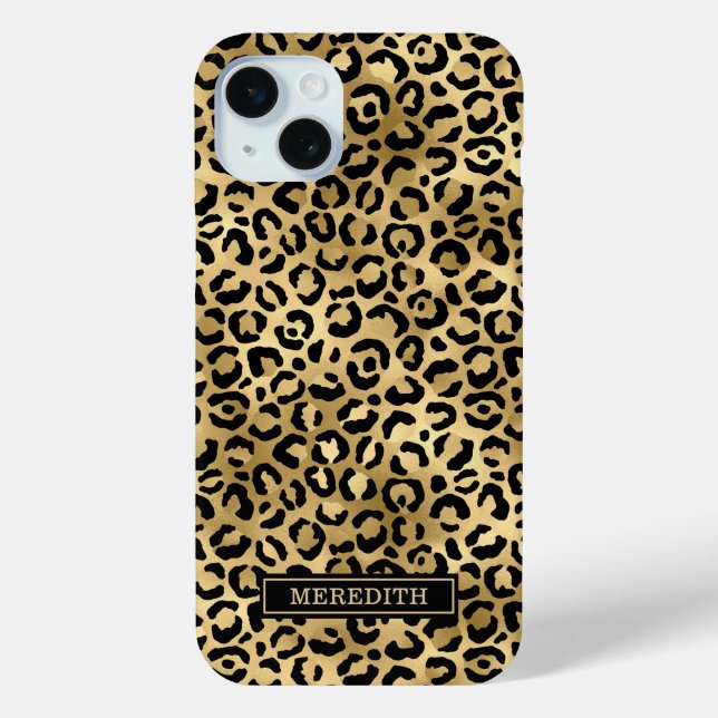 Gold Foil Leopard Print Monogrammed Case-Mate iPhone Hülle (Rückseite)