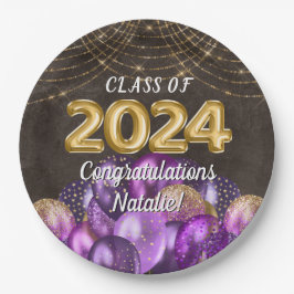 Gold Foil Lila Balloons Class of 2024 Abschluss Pappteller