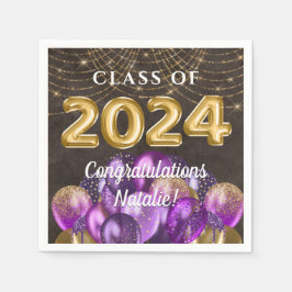 Gold Foil Lila Balloons Class of 2024 Abschluss Serviette