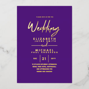 GOLD FOIL Lila Moderne All-in-1 Hochzeit Folieneinladung