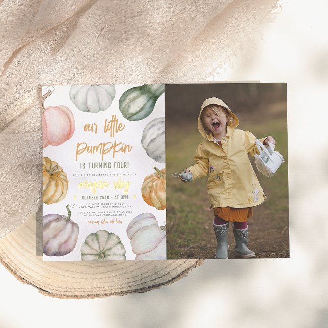 Gold Foil Little Pumpkin Boho Birthday Party Foto Folieneinladung (Von Creator hochgeladen)