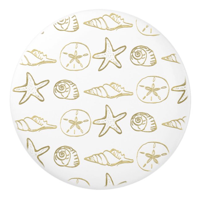 Gold Foil Look Muscheln Chic Beach Elegante Keramikknauf (Vorderseite)