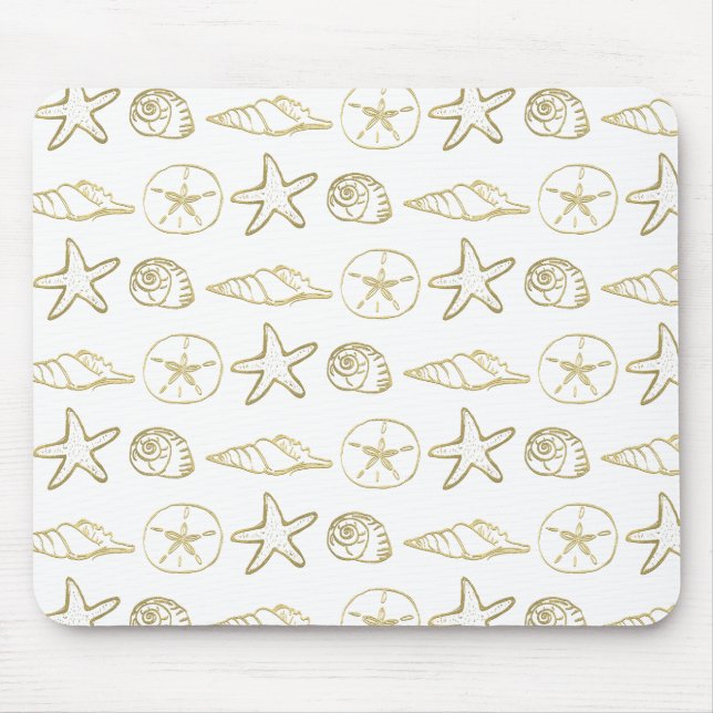 Gold Foil Look Muscheln Chic Beach Elegante Mousepad (Vorne)