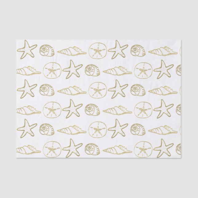 Gold Foil Look Muscheln Chic Beach Elegante Seidenpapier (Vorderseite)