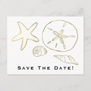 Gold Foil Look Muscheln Chic Beach Save the Date Postkarte