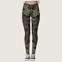 Gold Foil Look Scrollwork Skript auf Black Elegant Leggings
