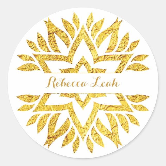 Gold Foil Look Star Mandala Bat Mitzvah Runder Aufkleber (Vorderseite)