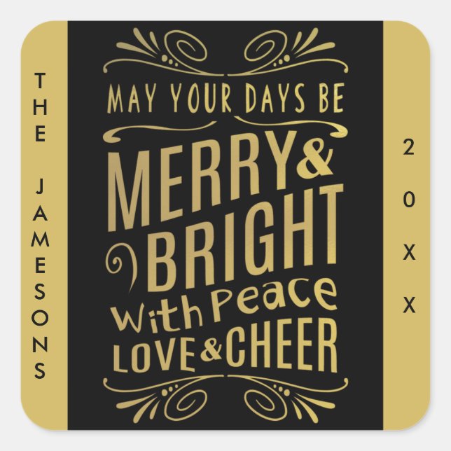 Gold Foil Look Typografy Holiday Stickers (Vorderseite)