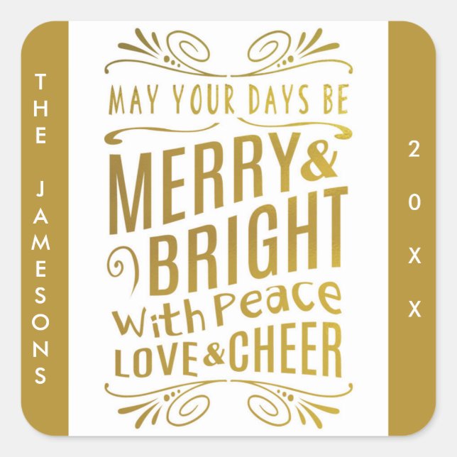 Gold Foil Look Typografy Holiday Stickers (Vorderseite)