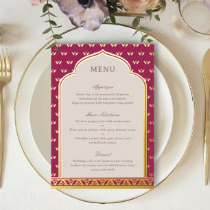 Gold Foil Lotus Blume Indian Wedding Menu Card Folieneinladung