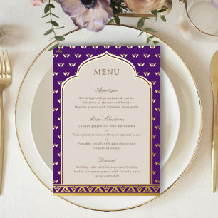 Gold Foil Lotus Blume Indian Wedding Menu Card Folieneinladung