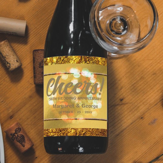 Gold Foil Luxury Glam 50th Wedding Jubiläum Weinetikett (Von Creator hochgeladen)