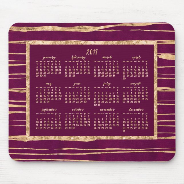 Gold Foil Magenta Jahreskalender 2017 Mauspads (Vorne)