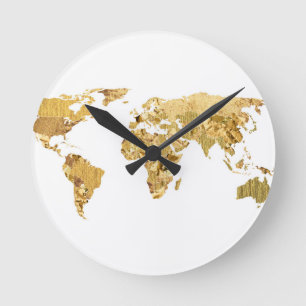 Gold Foil Map Runde Wanduhr