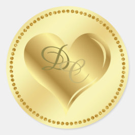 Gold Foil Metallic Heart Monogram Wedding Sticke Runder Aufkleber