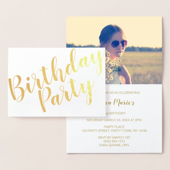 Gold Foil Modern Birthday Party Einladung Foto (Anzeige)