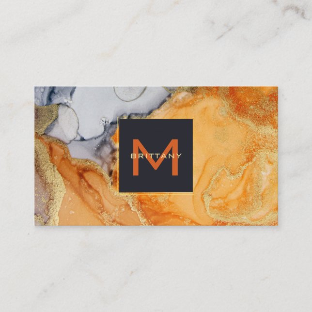 Gold Foil Monogram Amber Grau Schwarz Custom Visitenkarte (Vorderseite)