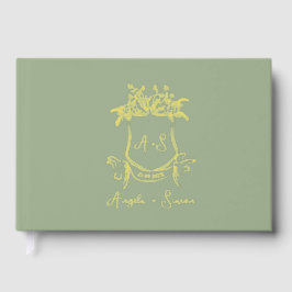 Gold Foil Monogram Sage Green Wedding Guest Book Gästebuch