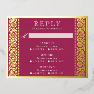 Gold Foil Multi Event Floral Wedding RSVP Card Folie Einladungspostkarte