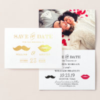 Gold Foil Mustache Lips Hochzeit speichern das Dat
