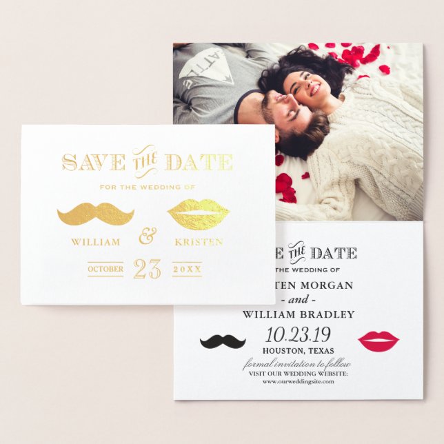 Gold Foil Mustache Lips Hochzeit speichern das Dat Folienkarte (Anzeige)