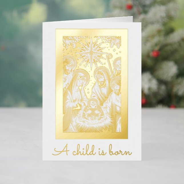 Gold Foil Nativity Personalize Signature Christmas (Feiertag In Situ)