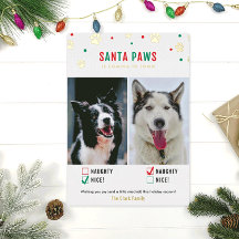 Gold Foil Naughty oder Nice Two Dog Foto Card