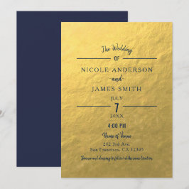 Gold Foil Navy Blue Minimal Clean Classic Wedding Einladung