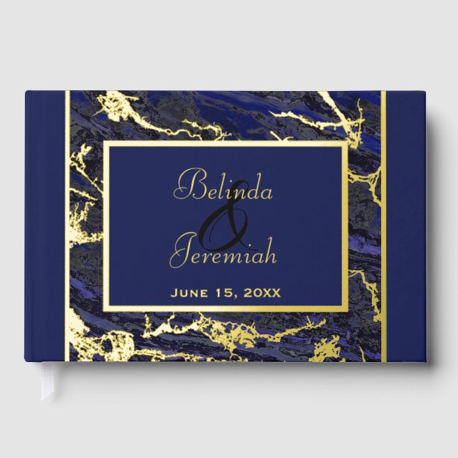 Gold Foil & Navy Blue Wedding Gästebuch (Vorderseite)