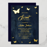 GOLD FOIL Navy Butterfly Sweet 16 Gold Folieneinladung<br><div class="desc">Hübscher Quinceanera Einladungen im Kleinen Bayleigh Store!</div>