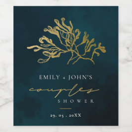 GOLD FOIL NAVY UNDERWASSER SEEWEED COUPLES DUSCHE WEINETIKETT