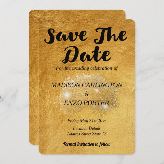 Gold Foil Paper Texture Glitzer Einladung (Vorne/Hinten)