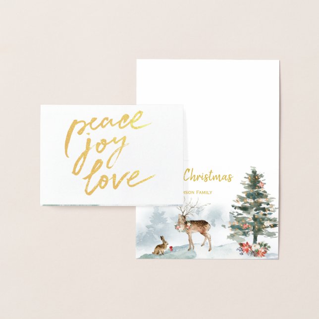 Gold Foil Peace Joy Liebe Woodland Weihnachten Folienkarte (Anzeige)