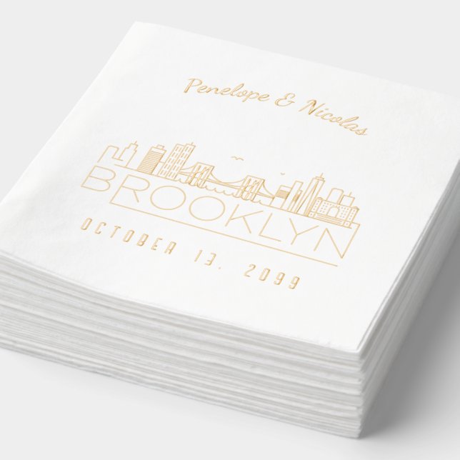 Gold Foil Personalisiert Brooklyn Wedding Napkins Servietten Mit Folie (Ausschnitt)