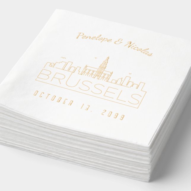 Gold Foil Personalisiert Brussels Wedding Napkins Servietten Mit Folie (Ausschnitt)