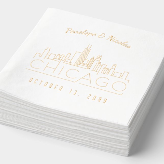 Gold Foil Personalisiert Chicago Wedding Napkins Servietten Mit Folie (Ausschnitt)