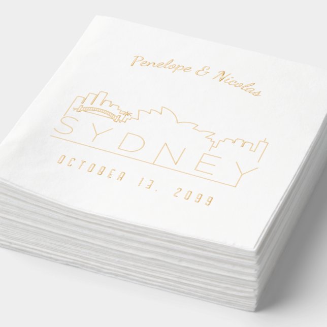 Gold Foil Personalisiert Sydney Wedding Napkins Servietten Mit Folie (Ausschnitt)