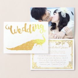 Gold Foil Pfau Ihr Foto Hochzeitseinladungen Folienkarte