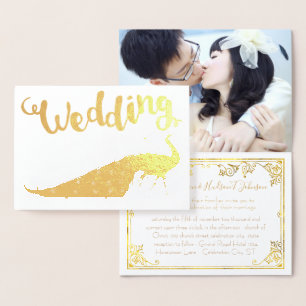 Gold Foil Pfau Ihr Foto Hochzeitseinladungen Folienkarte