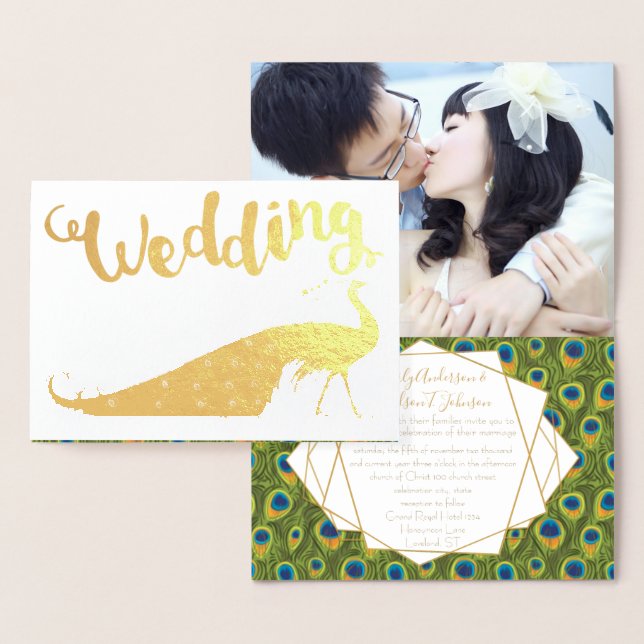 Gold Foil Pfau Ihr Foto Hochzeitseinladungen Folienkarte (Anzeige)