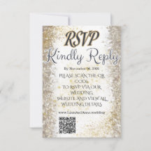 Gold Foil Photo Wedding RSVP QR Code Card