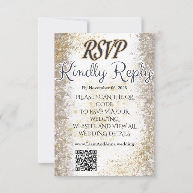 Gold Foil Photo Wedding RSVP QR Code Card Karte (Vorderseite)