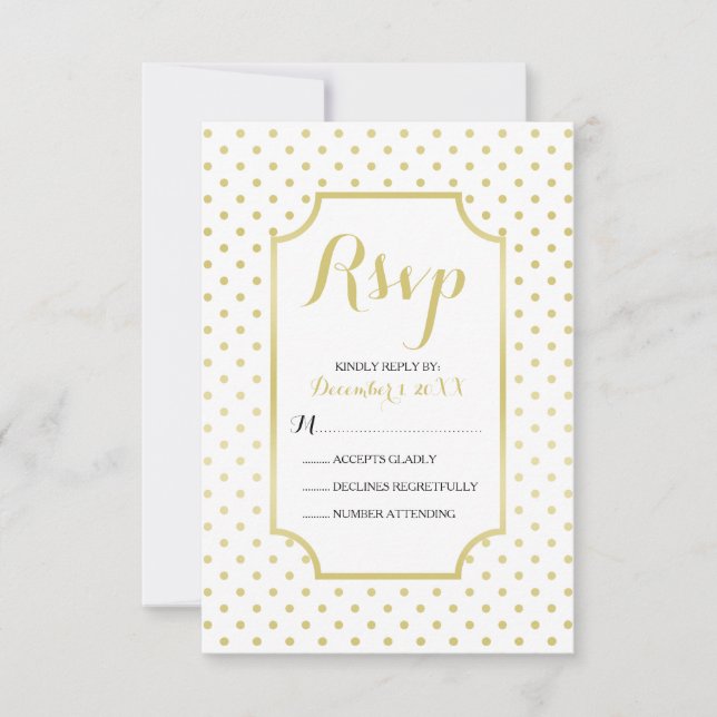 Gold Foil Polka-Dots Modern Wedding RSVP Card (Vorderseite)