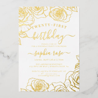 Gold Foil Rose 21. Geburtstag Folieneinladung