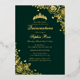 Gold Foil Rose Emerald Quinceanera Geburtstag Folieneinladung